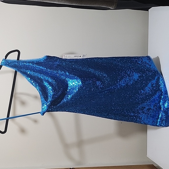 Aqua Assymetrical Sequin Dress NWT - Picture 3 of 5